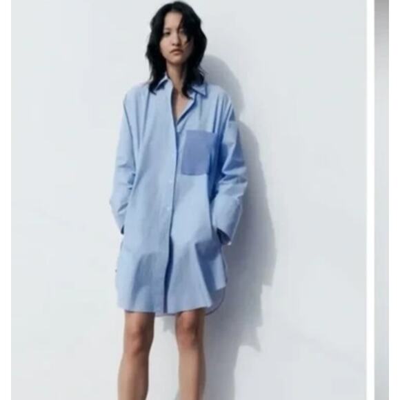 ZARA MULTIWAY PATCHWORK SHIRT DRESS BLUE/WHITE SIZE SMALL MINI STRIPE CLASSIC - Picture 1 of 16